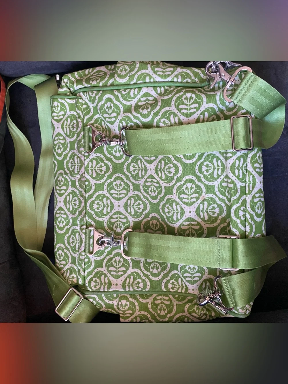 Petunia Pickle Bottom Green and White Patterned Baby Bag